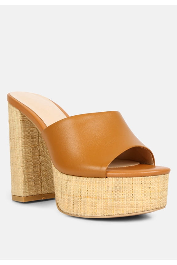 SHURI Open Toe High Block Heel Sandals in Tan