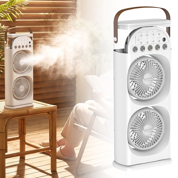 SHURUIMA 5 In 1 Dual Fan Mist Humidifier Rechargeable Plastic Portable Desk Air Cooler With Color LED Light 6.10x2.95x14.76 Inches Single Pack