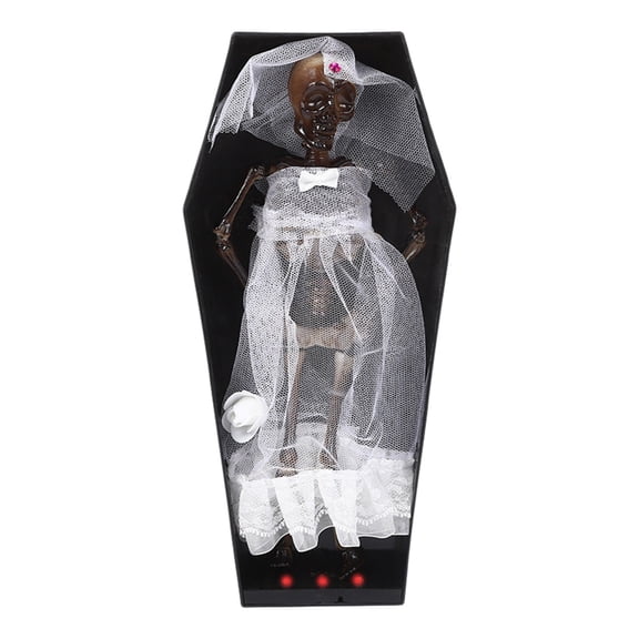 SHURUIMA Animated Dancing Coffin Skeleton Prop, Shatter Resistant Plastic Bride Groom Halloween Motion Activated Tabletop Decor, 12.2 X 5.5 Inch Haunted House Spooky Scene Ornament, 1 Piece
