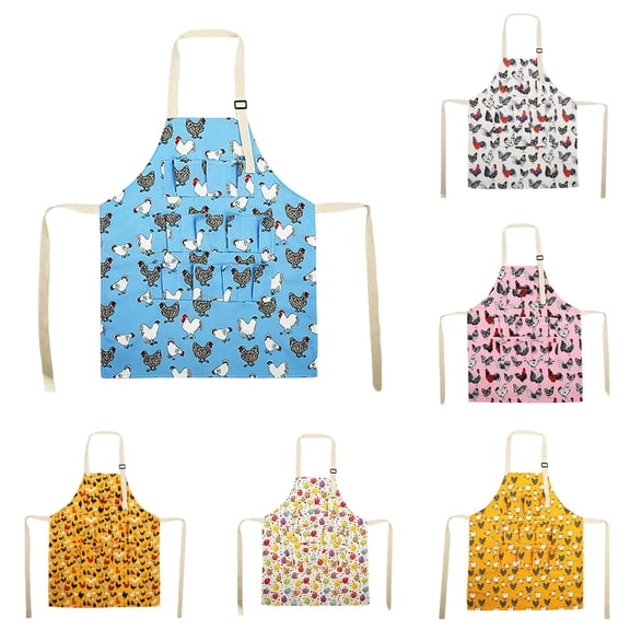 SHURUIMA Chicken Printed Egg Collecting Apron, Adjustable Neck Strap Farm Apron with Front Pockets, Unisex Polyester Apron for Backyard Poultry Raising, Multiple Pattern Choices