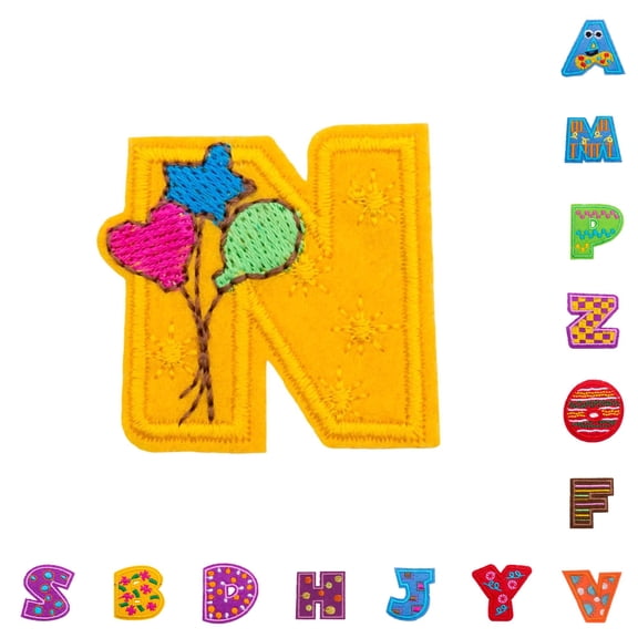 SHURUIMA Colorful Pattern Alphabet Iron On Patches 1.57x1.57 Inch 26 Letters Polyester Letter Applique Stickers For Canvas Tote Pillow Clothing Scrapbook DIY Craft Decor