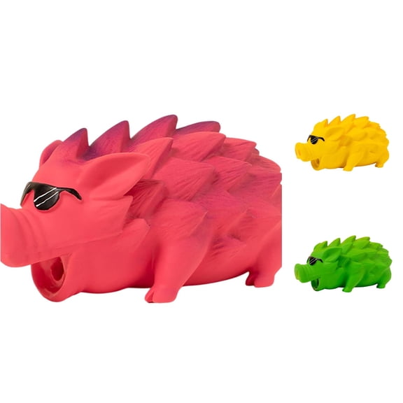 SHURUIMA Cool Sunglasses Wild Boar Latex Squeaky Dog Chew Toy, Durable Ridge Textured Large Breed Interactive Pet Bite Toy, 4.1 X 8.5 Inch Red Yellow Green Assorted Indoor Yard Play Toy, 1 Count