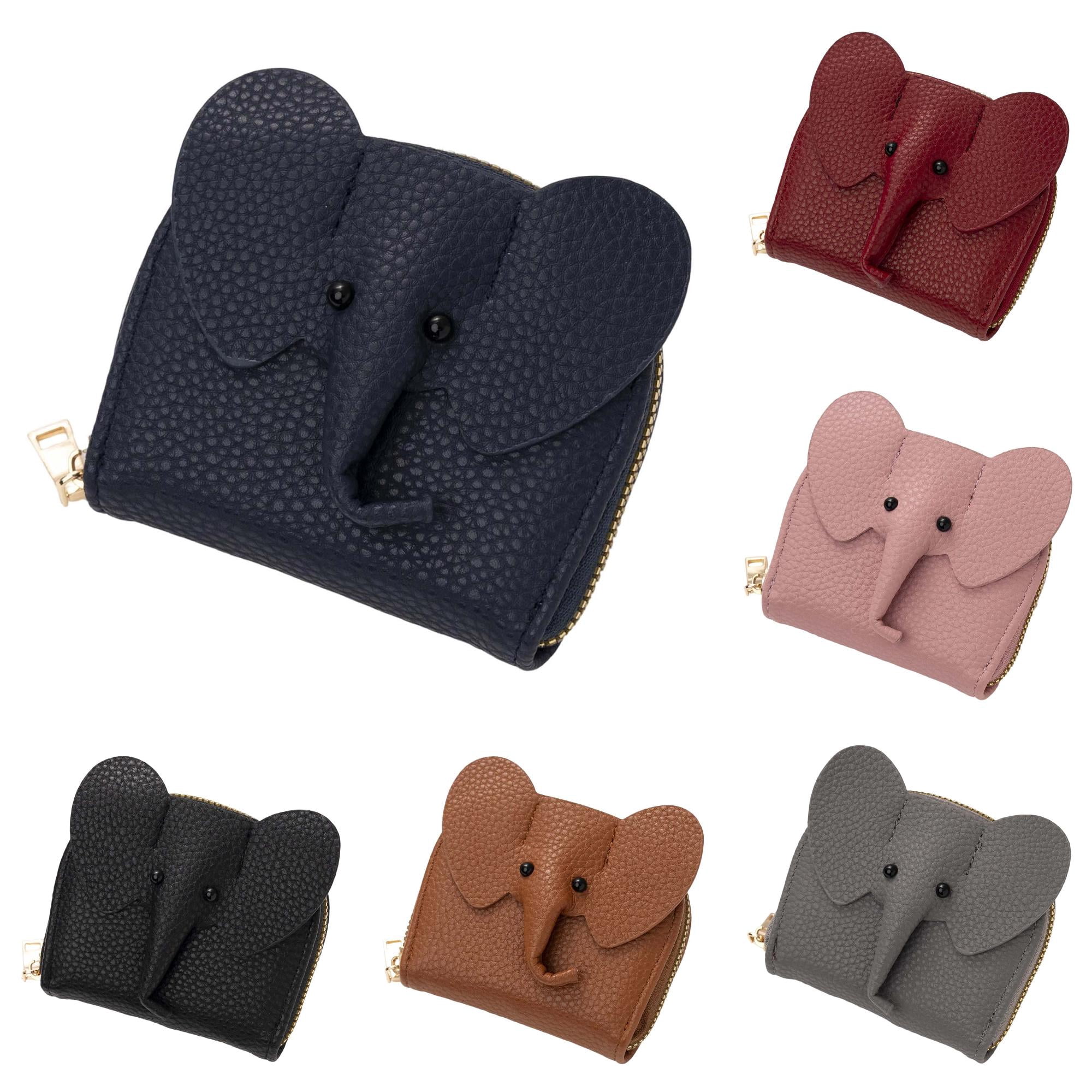 SHURUIMA Elephant Shape PU Coin Purse, Accordion Card Holder Zipper ...