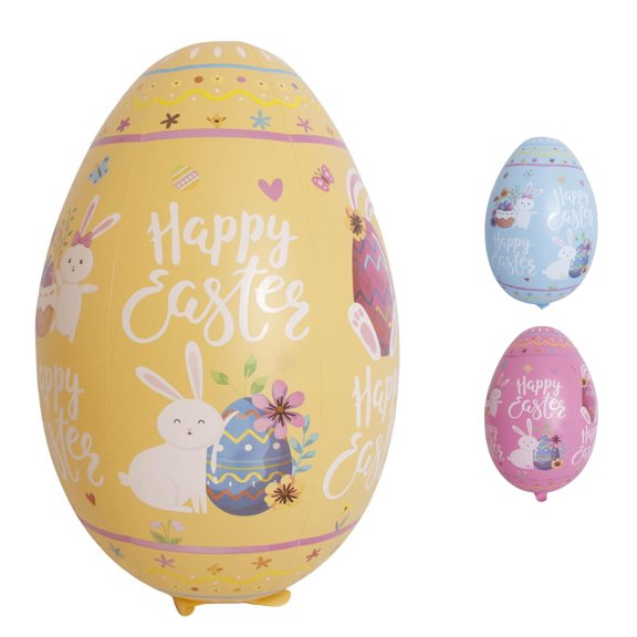 SHURUIMA Giant Inflatable Easter Egg, Decorative Egg Ornament with Bunny Print, Durable PVC Holiday Yard Decor, 39.37 Inch Large Outdoor Garden Decoration