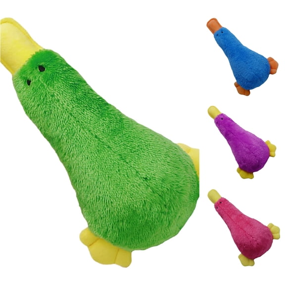 SHURUIMA Long Neck Duck Plush Squeaky Dog Chew Toy, 9.4 Inch Four Color Soft Fluff Interactive Pet Molar Training Doll, 1 Count