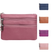 SHURUIMA Multi Zipper Coin Purse Unisex Small PU Leather Wallet For Men Women, Compact Change Holder with 3 Zipper Pockets, 4.9 X 3.5 X 0.4 Inch