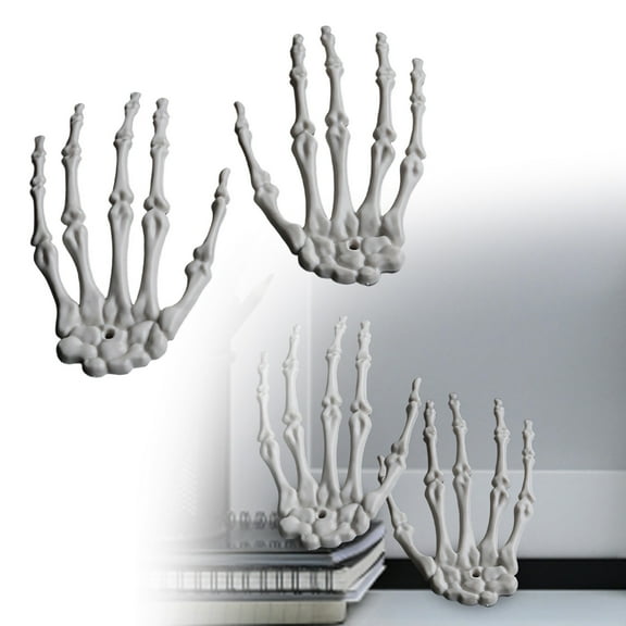 SHURUIMA Plastic Skeleton Hand Prop Set, Shatter Resistant White Halloween Bone Hand Decor, 5.9 Inch Realistic Palm Skeleton, 2 Pack For Haunted House & Costume Layout, 1 Set