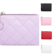 SHURUIMA Quilted Coin Purse Women Mini Zipper PU Leather Small Wallet With Keyring, Card Holder Change Pouch, 5.1 X 3.9 X 0.4 Inch
