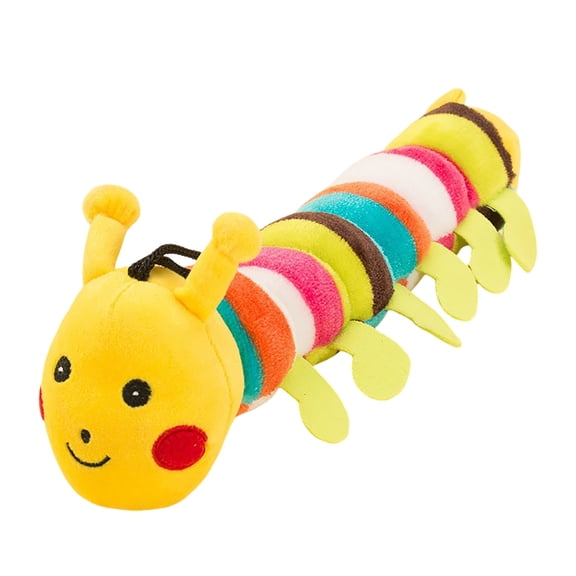 SHURUIMA Rainbow Striped Caterpillar Plush Squeaky Dog Chew Toy, 11 Inch Multi-Color Segmented Pet Interactive Bite Doll, 1 Count