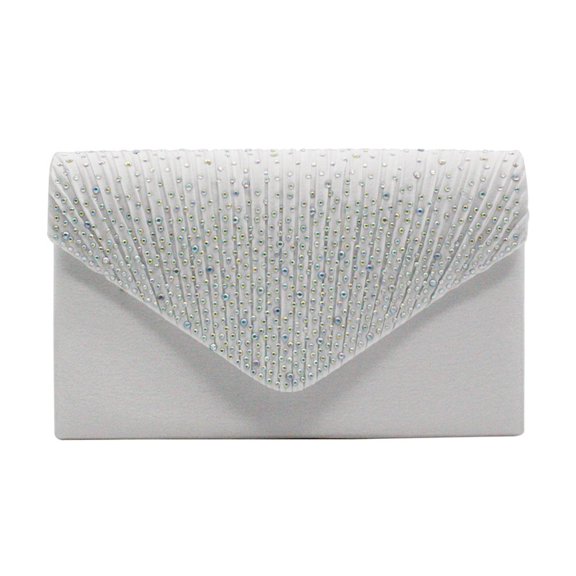 SHURUIMA Rhinestone Envelope Clutch Bag, Satin Silk Evening Handbag, Sparkly Formal Purse, 8.3 X 4.7 X 2.0 Inches, White, 1 Pack