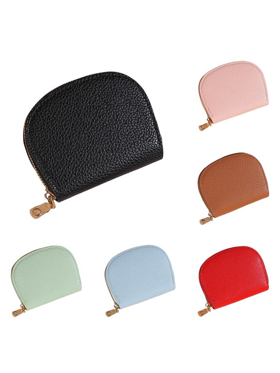 Shell Shape PU Coin Purse, Solid Color Zipper Card Holder Compact Wallet with Multiple Card Slots, 3.9 X 3.9 X 1.2 Inch, Multi Color Options