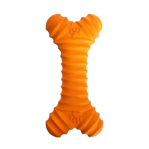 SHURUIMA Twisted Bone Latex Squeaky Dog Molar Chew Toy, Durable Paw Embossed Interactive Pet Training Bite Toy, 5.5 X 2.8 Inch Green Orange Two Tone Indoor Large Breed Play Toy, 1 Count