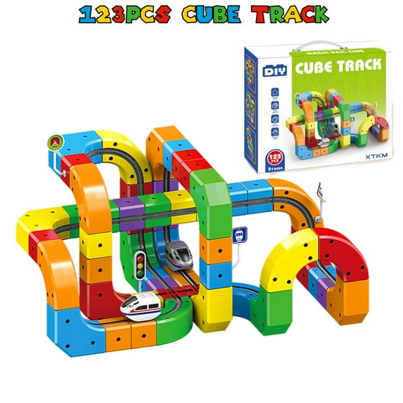 SHUWND 123Pcs 3D Snap-on Building Block Track Magnetic Train Toy Set, Educational Toy Set, Perfect for Holiday Gifts and Birthday Gifts