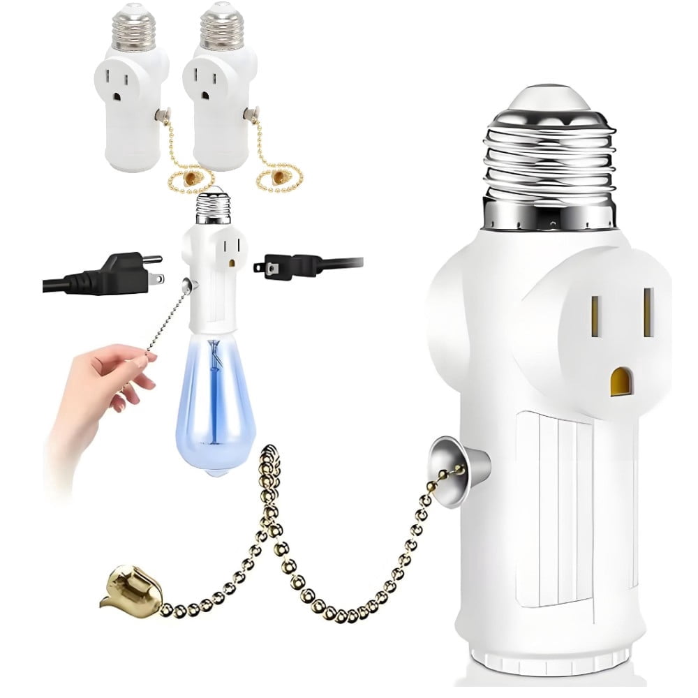 SHUWND 2 PACKS E26/E27 Light Socket to Plug Adapter with Pull Chain ...