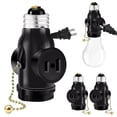 thumbnail image 1 of SHUWND 2 PACKS E26 Light Socket to Plug Adapter with Pull Chain Switch, Heat-Resistant 2 Prong Light Socket Outlet Light Socket Adapter for Garage Porch, Black, 1 of 5