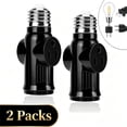 thumbnail image 1 of SHUWND 2 PACKS E26 Light Socket to Plug Adapter, Heat-Resistant 2/3 Prong Light Socket Outlet Light Socket Adapter for Garage Porch, Black, 1 of 6