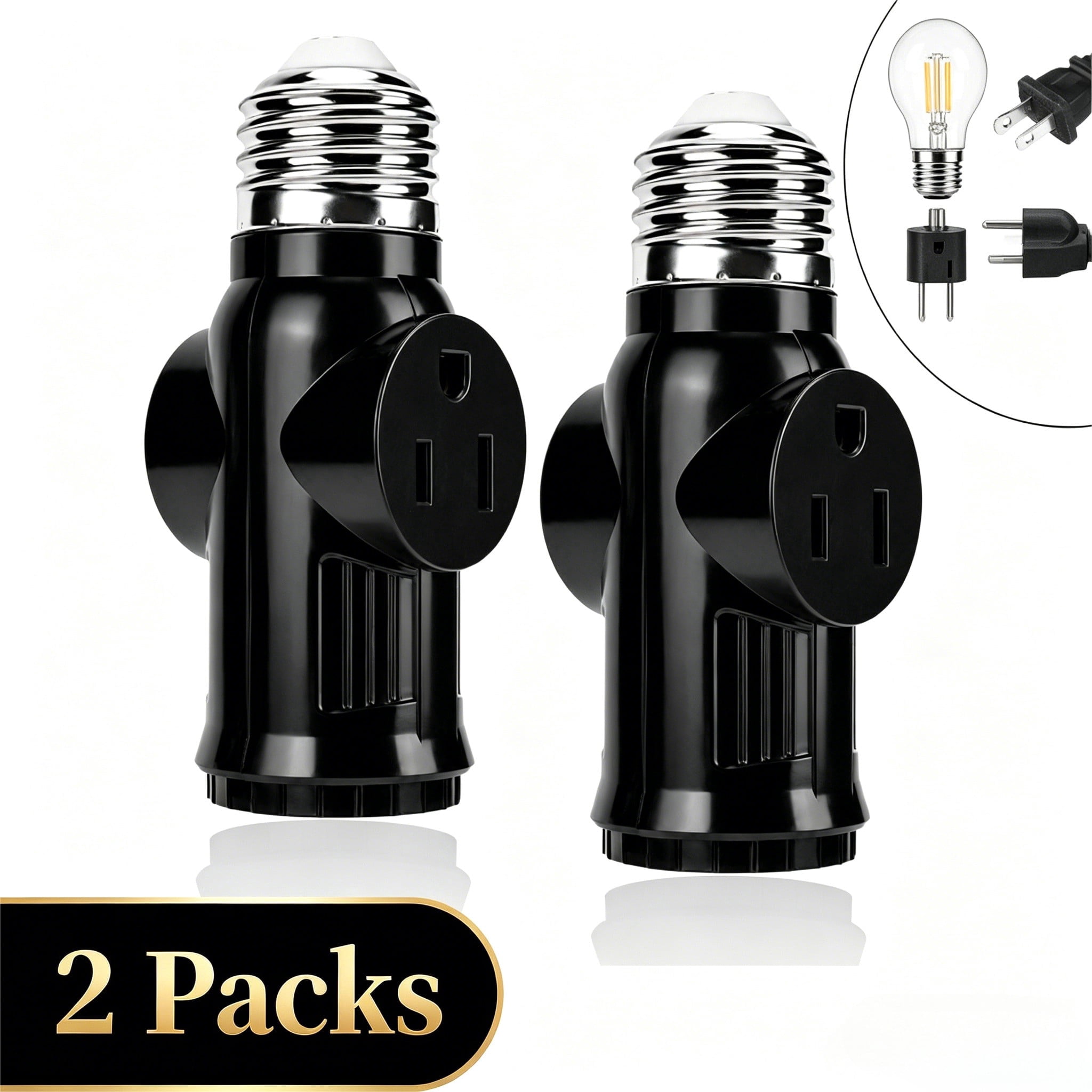 SHUWND 2 PACKS E26 Light Socket to Plug Adapter, Heat-Resistant 2/3 ...