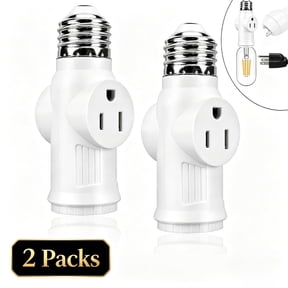 SHUWND 2 PACKS E26 Light Socket to Plug Adapter, Heat-Resistant 2/3 Prong Light Socket Outlet Light Socket Adapter for Garage Porch, White