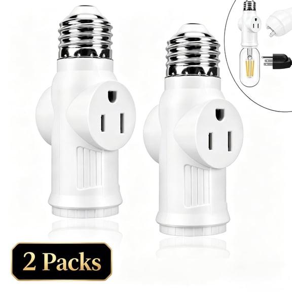 SHUWND 2 PACKS E26 Light Socket to Plug Adapter, Heat-Resistant 2/3 Prong Light Socket Outlet Light Socket Adapter for Garage Porch, White