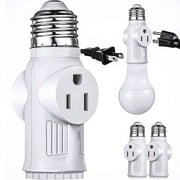 SHUWND 2 PACKS E26 Light Socket to Plug Adapter, Heat-Resistant 2/3 Prong Light Socket Outlet Light Socket Adapter for Garage Porch, White