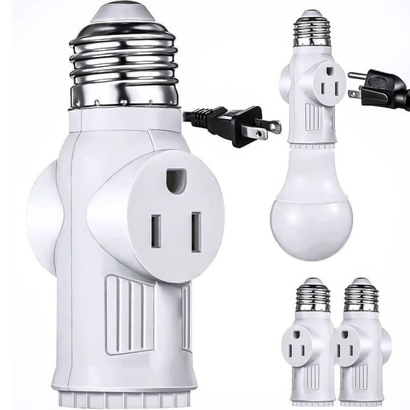 SHUWND 2 PACKS E26 Light Socket to Plug Adapter, Heat-Resistant 2/3 Prong Light Socket Outlet Light Socket Adapter for Garage Porch, White