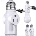thumbnail image 1 of SHUWND 2 PACKS E26 Light Socket to Plug Adapter, Heat-Resistant 2/3 Prong Light Socket Outlet Light Socket Adapter for Garage Porch, White, 1 of 8
