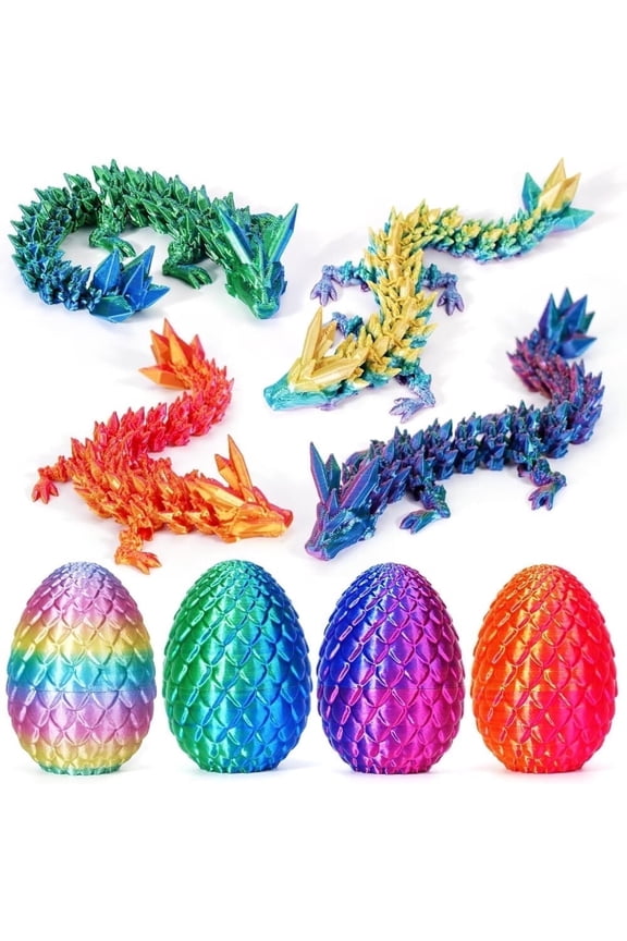 SHUWND 4PCS 3D Printed Dragon 3D Eggs with Dragon Inside, Mini Easter Eggs Fidget Toy 3D Articulated Crystal Dragon Eggs Mystery Dragon Egg Easter Basket Stuffers Surprise 3D Printed Animals Toy Set