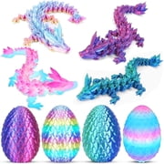 SHUWND 4PCS 3D Printed Dragon 3D Eggs with Dragon Inside, Mini Easter Eggs Fidget Toy 3D Articulated Crystal Dragon Mystery Egg Easter Basket Stuffers Surprise 3D Printed Animals Toy Set