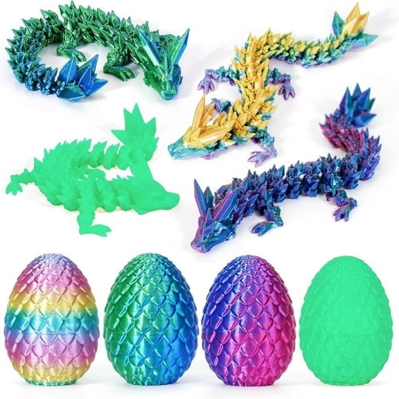 SHUWND 4PCS 3D Printed Dragon 3D Easter Eggs with Dragon Inside, Mini Easter Eggs Fidget Toy 3D Articulated Crystal Dragon Eggs Mystery Dragon Egg Easter Basket Stuffers Surprise