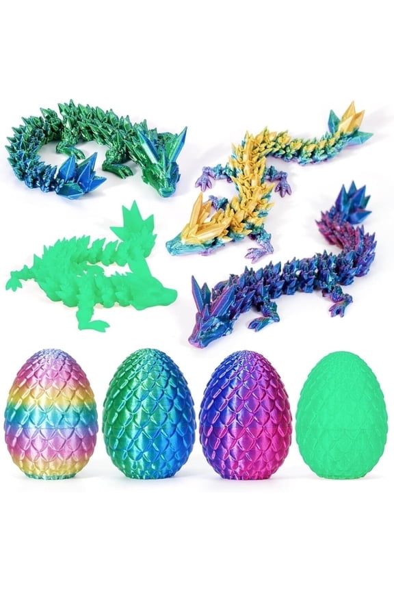 SHUWND 4PCS 3D Printed Dragon 3D Easter Eggs with Dragon Inside, Mini Easter Eggs Fidget Toy 3D Articulated Crystal Dragon Eggs Mystery Dragon Egg Easter Basket Stuffers Surprise