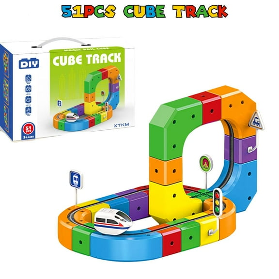 SHUWND 51Pcs 3D Snap-on Building Block Track Magnetic Train Toy Set, Educational Toy Set, Perfect for Holiday Gifts and Birthday Gifts