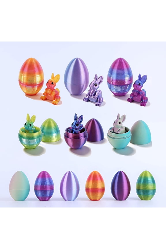 SHUWND 6PCS Set 3D Printed Bunny with Easter Egg, Mini Easter Eggs Fidget Toy 3D Articulated Crystal Bunny Eggs Mystery Egg Easter Basket Stuffers Surprise 3D Printed Animals Toy Set