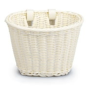 SHUWND Bike Basket for Front Handlebar Kid Adult Bicycle Handlebar Wicker Basket Bike Decoration Waterproof with Leather Straps Accessories Basket(White)