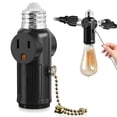 thumbnail image 1 of SHUWND E26/E27 Light Socket to Plug Adapter with Pull Chain Switch, Heat-Resistant 2/3 Prong Light Socket Outlet Light Socket Adapter for Garage Porch, Black, 1 of 10