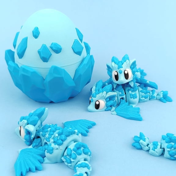 SHUWND Glacier Style 3D Printed Fly Dragon with Egg, Flexible Realistic Articulated Animal Fidget Toys