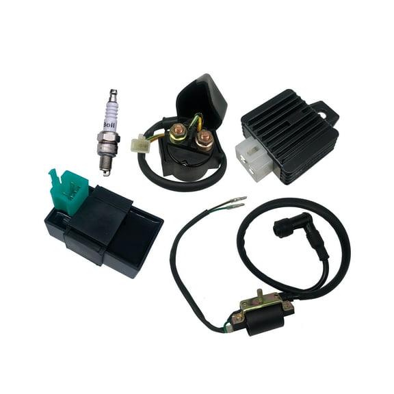 SHUmandala CG Relay CDI Ignition Coil 5 Pin Regulator Rectifier Spark plug for 49cc 50cc 70cc 90cc 110cc 125cc ATV Chinese Go kart Dirt bike for TaoTao for SUNL for Roketa for Kymco for Jonway