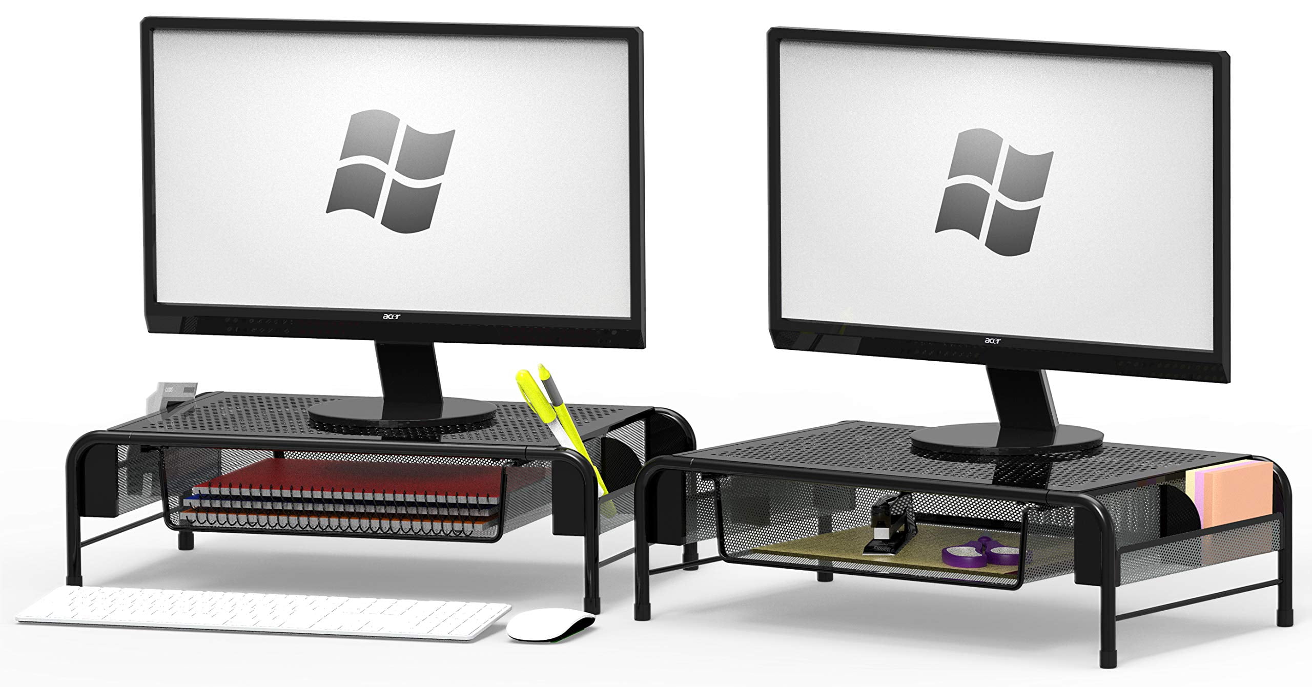 SimpleHouseware Metal Desk Monitor Stand Riser with Organizer Drawer 