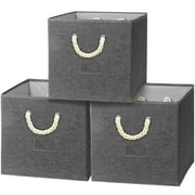SHW 3 Pack 13" Cube Storage Bin With Braided Handles, Dark Grey