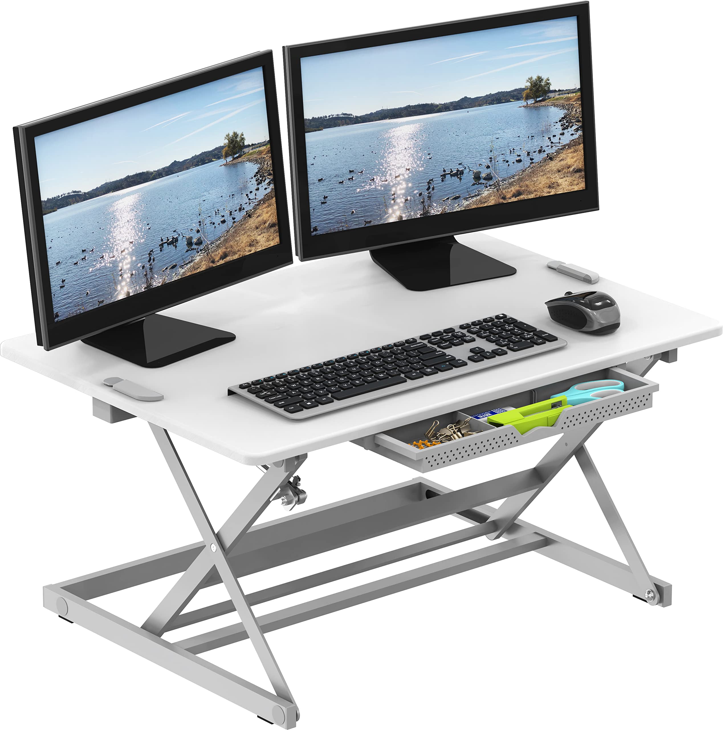 SHW 32-Inch Height Adjustable Standing Desk Converter Riser