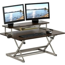 SHW 36-INCH OVER DESK HEIGHT ADJUSTABLE STANDING DESK WITH MONITOR RISER, ESPRESSO