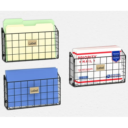 SHW 3PK Grid Single Pocket Wall Mount File Holder, Black