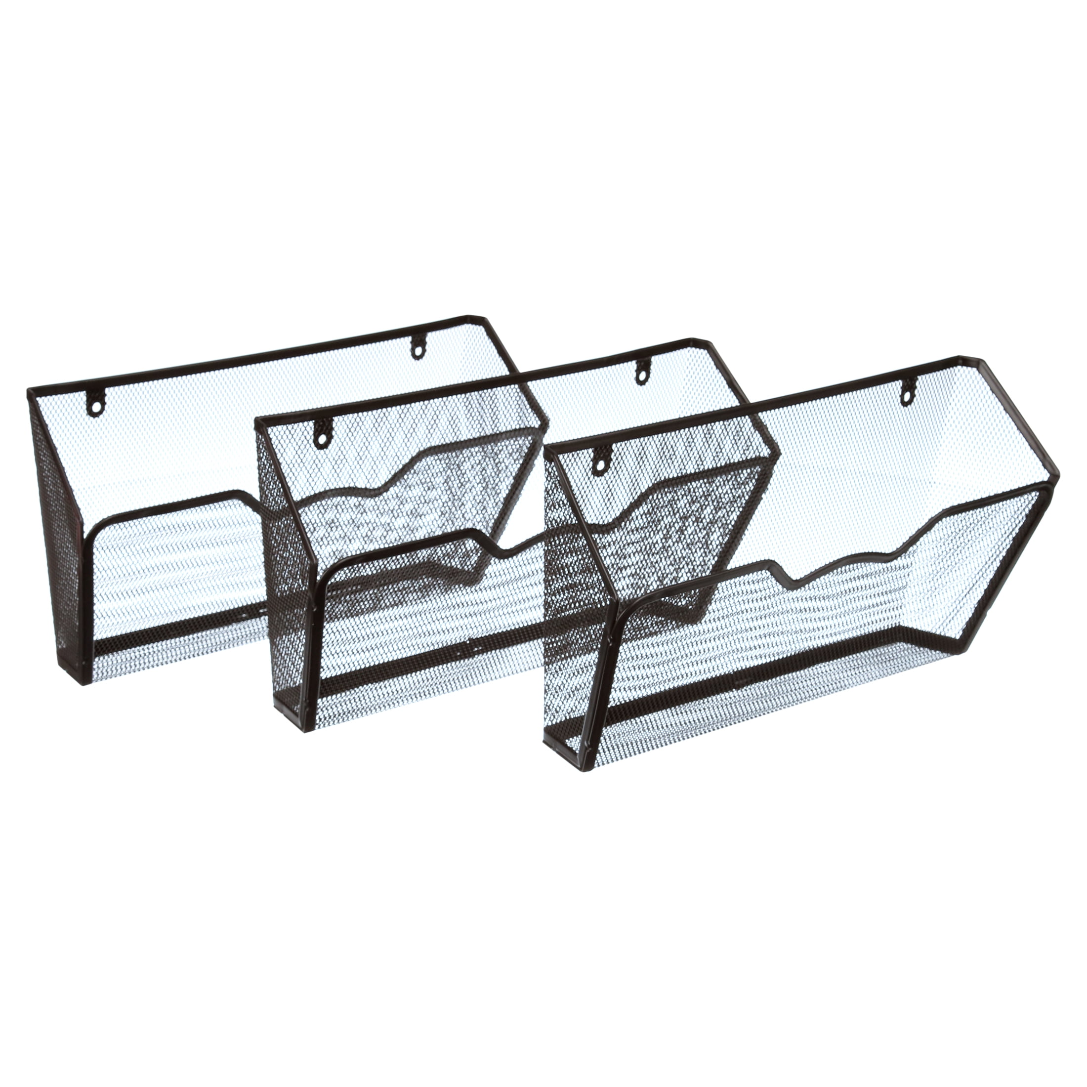 Black Powder Coated Mesh Wall Mount File Organizer, 3-Pack