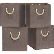 SHW 4 Pack Cube Storage Bin With Braided Handles, Brown