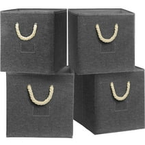 SHW 4 Pack Cube Storage Bin With Braided Handles, Dark Grey