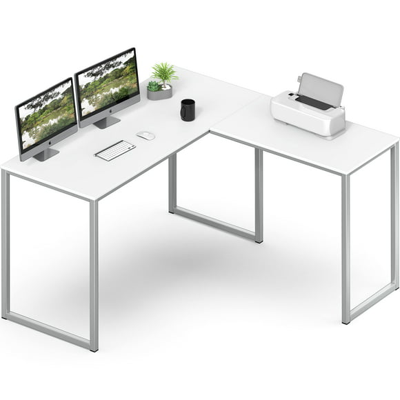 SHW 48-Inch Mission L-Shaped Home Computer desk, White