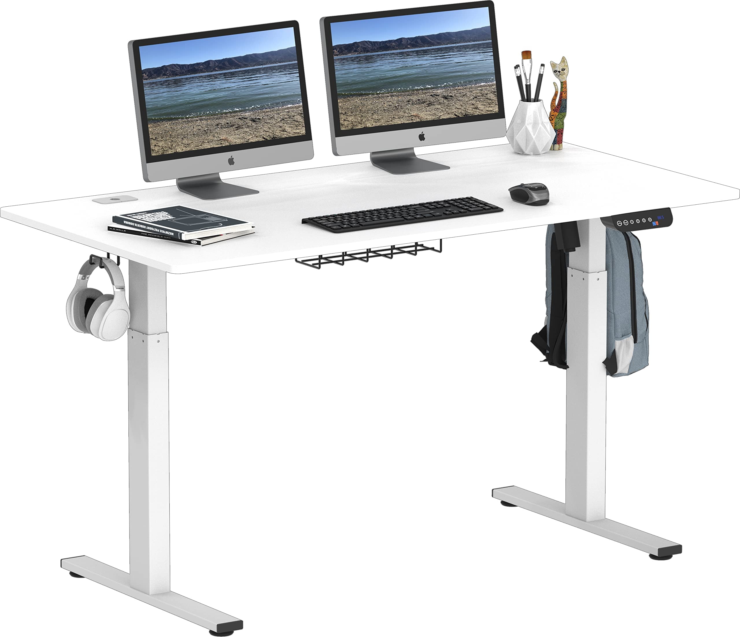 SHW 55Inch Large Electric Height Adjustable Standing Desk, White