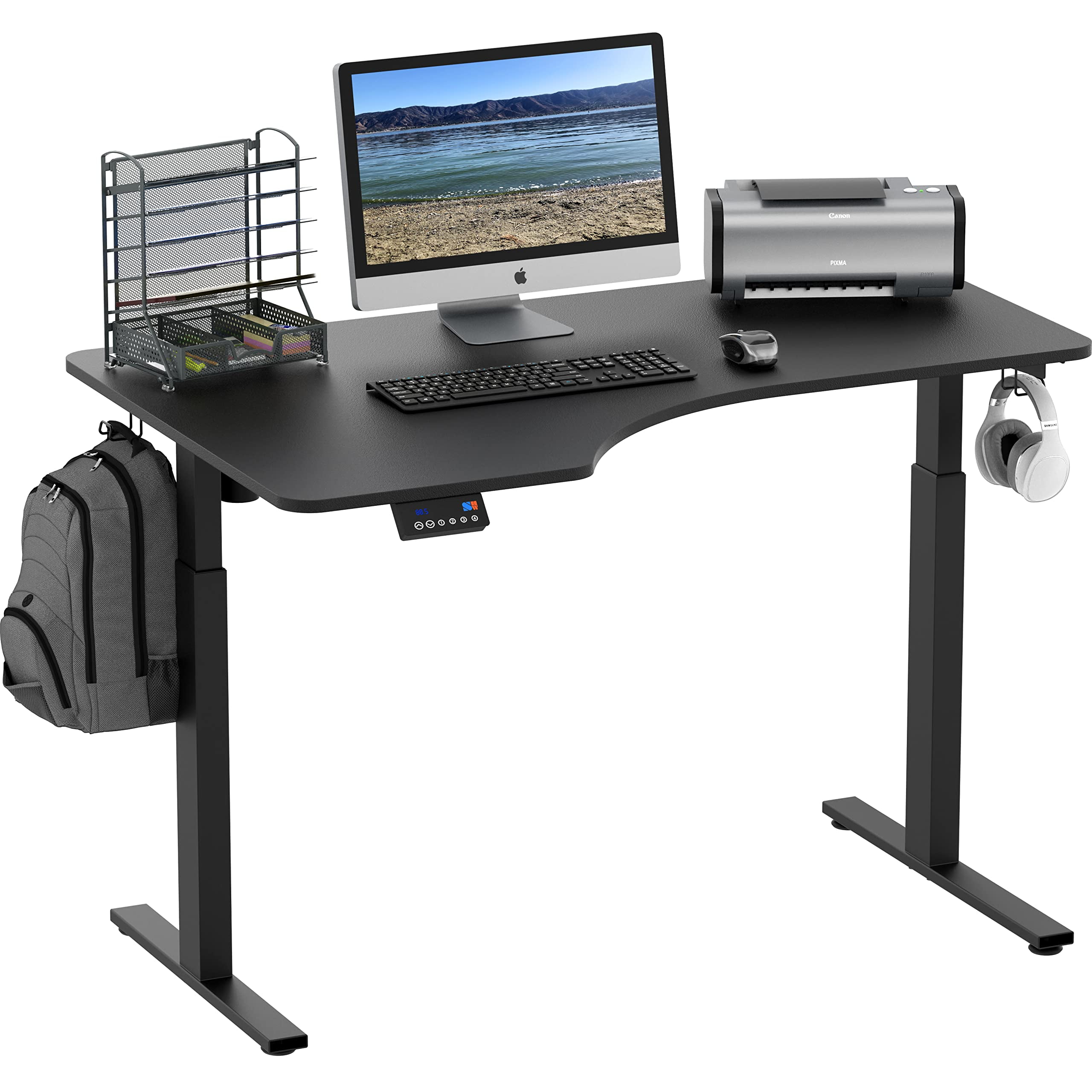 SHW 55Inch Home Office LShaped Electric Desk, Adjustable Height with