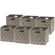 SHW 6 Pack Printing Fabric Cube Storage Bin with Handle, Beige