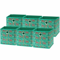SHW 6 Pack Printing Fabric Cube Storage Bin with Handle, Green