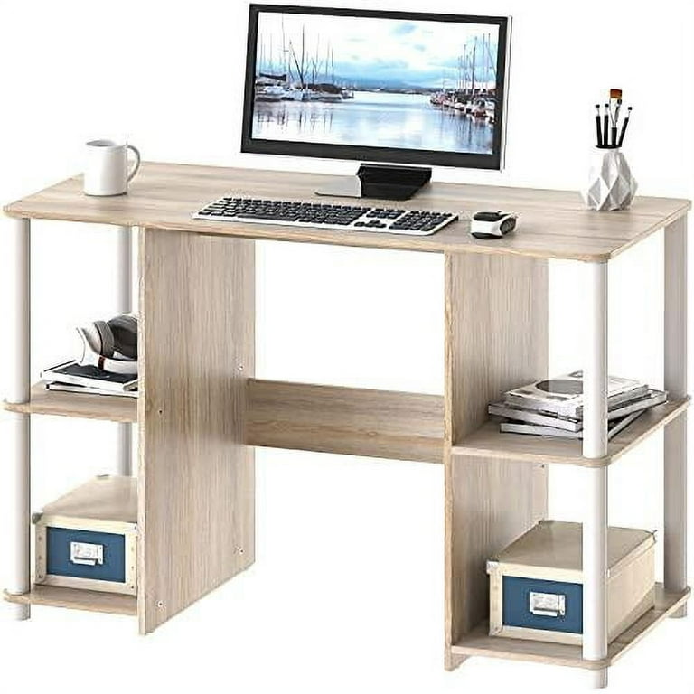SHW Cyrus 38 Inch Desk with 2 Sides Shelves Maple